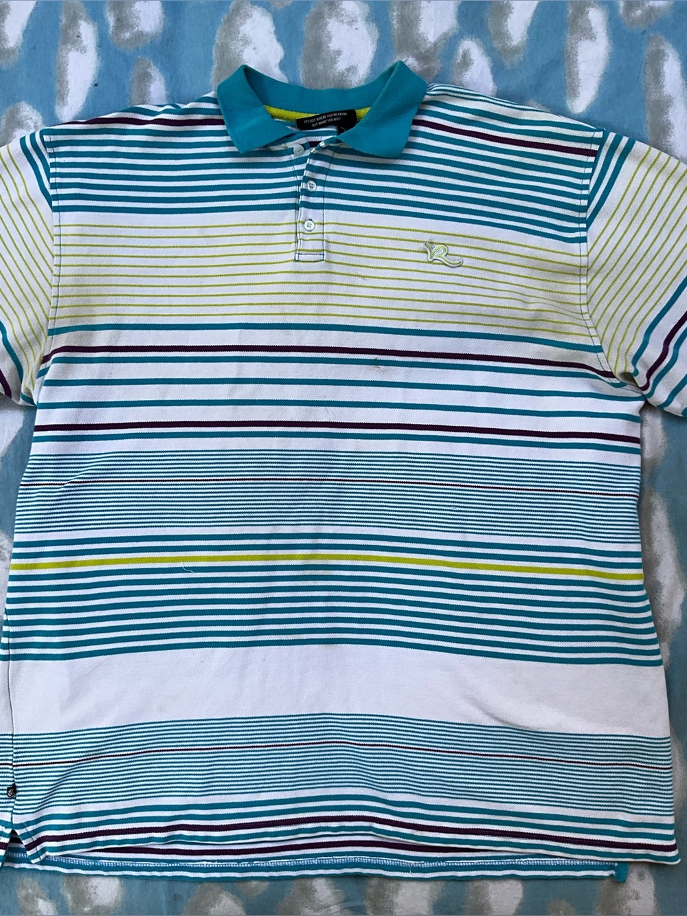 Vintage Y2K ROCA WEAR Striped Polo Shirt Mens 4X Teal Retro Streetwear